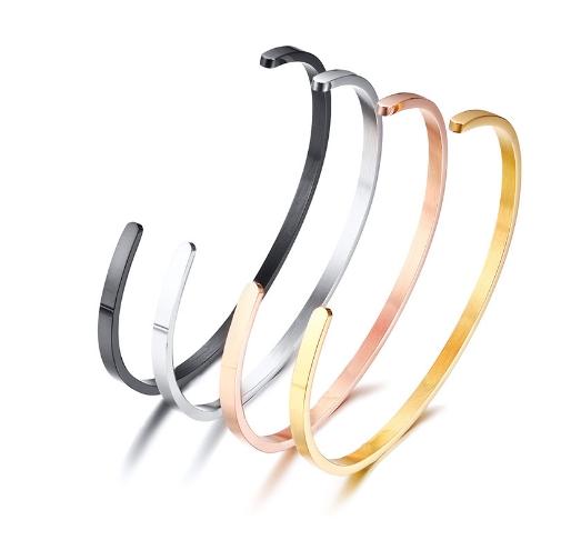 Pulseira aberta de joias simples de aço inoxidável